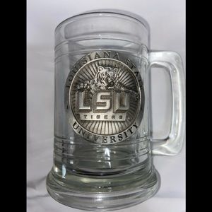 LSU Raised Pewter Emblem On Glass 2003 Beer Mug Louisiana Tigers